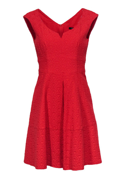 Current Boutique-Nanette Lepore - Red Scalloped Textured Fit & Flare Dress Sz 8