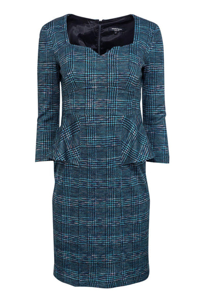 Current Boutique-Nanette Lepore - Teal Plaid Peplum Dress Sz 4