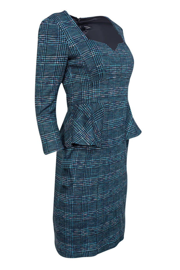 Current Boutique-Nanette Lepore - Teal Plaid Peplum Dress Sz 4