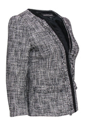 Current Boutique-Nanette Lepore - Black & White Marbled Tweed Fringed Jacket Sz 4