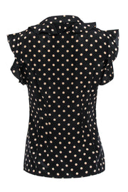 Current Boutique-Nanette Lepore - Black & Beige Ruffled Silk Polka Dot Blouse Sz 0
