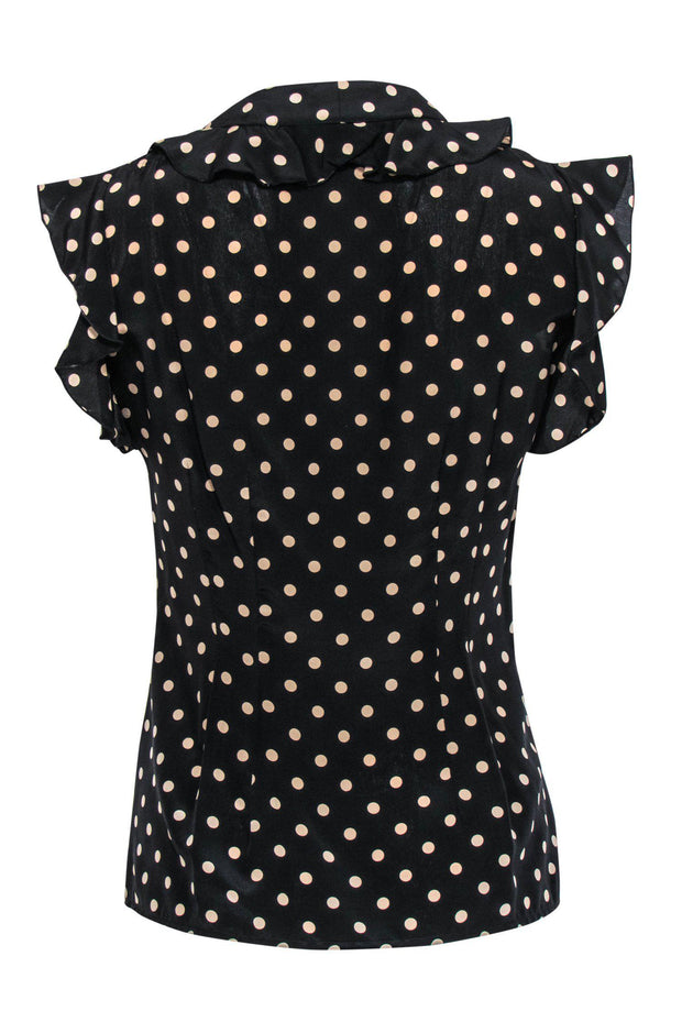 Current Boutique-Nanette Lepore - Black & Beige Ruffled Silk Polka Dot Blouse Sz 0