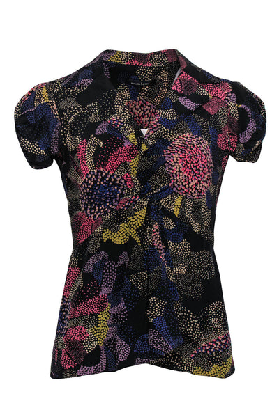 Current Boutique-Nanette Lepore - Black & Multicolor Speckled Collared Cap Sleeve Top Sz 2