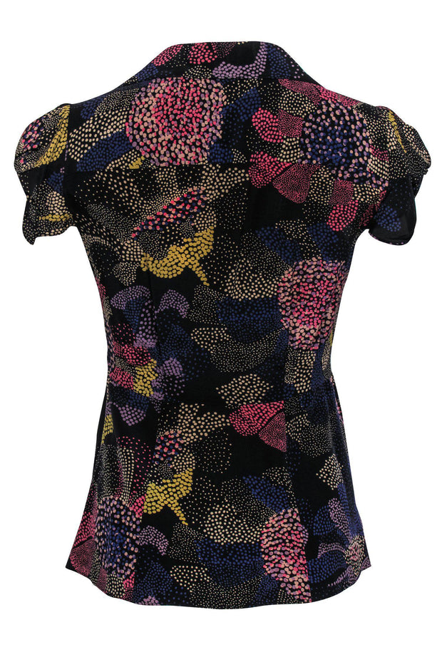 Current Boutique-Nanette Lepore - Black & Multicolor Speckled Collared Cap Sleeve Top Sz 2