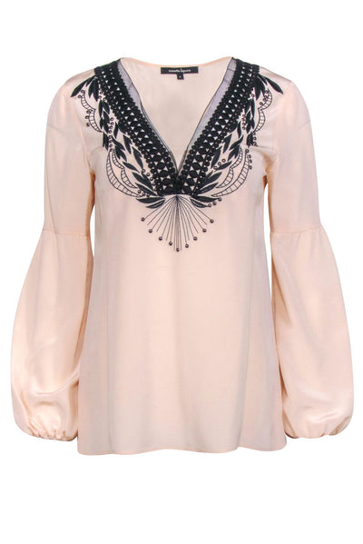 Current Boutique-Nanette Lepore - Blush Pink w/ Black Embroidery & Beading Neckline Sz 2