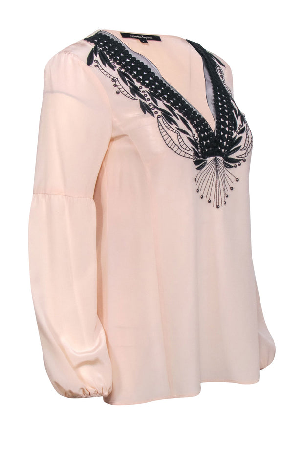 Current Boutique-Nanette Lepore - Blush Pink w/ Black Embroidery & Beading Neckline Sz 2