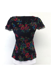 Current Boutique-Nanette Lepore - Black Red, Blue & Green Floral Top Sz 4