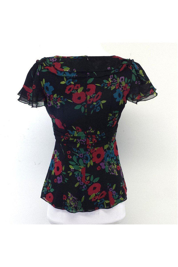 Current Boutique-Nanette Lepore - Black Red, Blue & Green Floral Top Sz 4