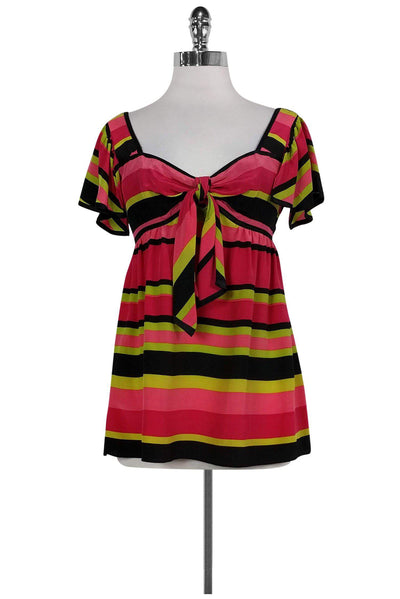 Current Boutique-Nanette Lepore - Pink, Green & Black Striped Top Sz 4