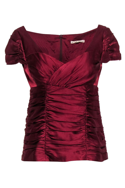 Current Boutique-Nanette Lepore - Deep Red Ruched Cap Sleeve Silk Top Sz 6