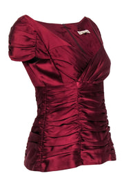 Current Boutique-Nanette Lepore - Deep Red Ruched Cap Sleeve Silk Top Sz 6