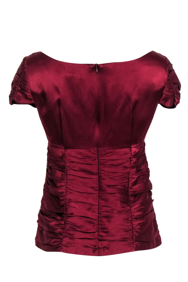 Current Boutique-Nanette Lepore - Deep Red Ruched Cap Sleeve Silk Top Sz 6