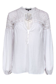 Current Boutique-Nanette Lepore - White Long Sleeve Ribbon Tie Blouse w/ Lace Sz S