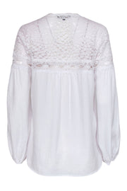 Current Boutique-Nanette Lepore - White Long Sleeve Ribbon Tie Blouse w/ Lace Sz S