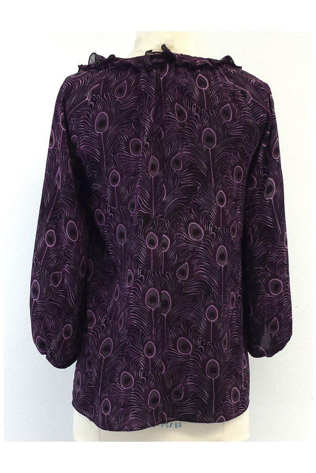 Current Boutique-Nanette Lepore - Purple Feather Print Silk Blouse Sz 0