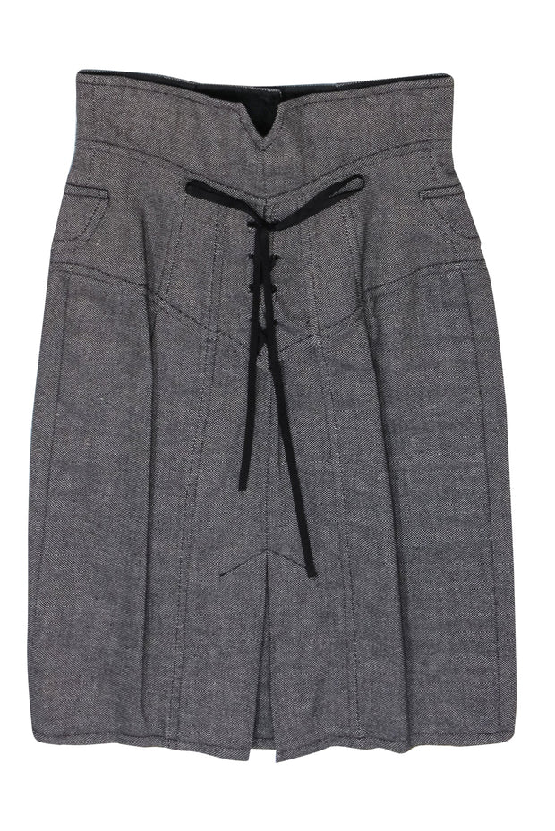 Current Boutique-Nanette Lepore - Gray High Waisted Skirt w/ Lace-Up Design & Buttons Sz 0