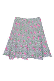 Current Boutique-Nanette Lepore - Black & White Striped Floral Print Midi Skirt Sz 2