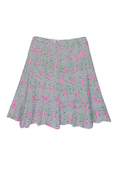 Current Boutique-Nanette Lepore - Black & White Striped Floral Print Midi Skirt Sz 2