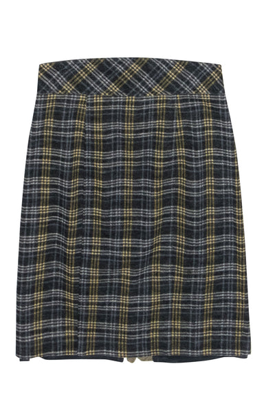 Current Boutique-Nanette Lepore - Grey, Blue & Yellow Plaid Wool Pencil Skirt Sz 4