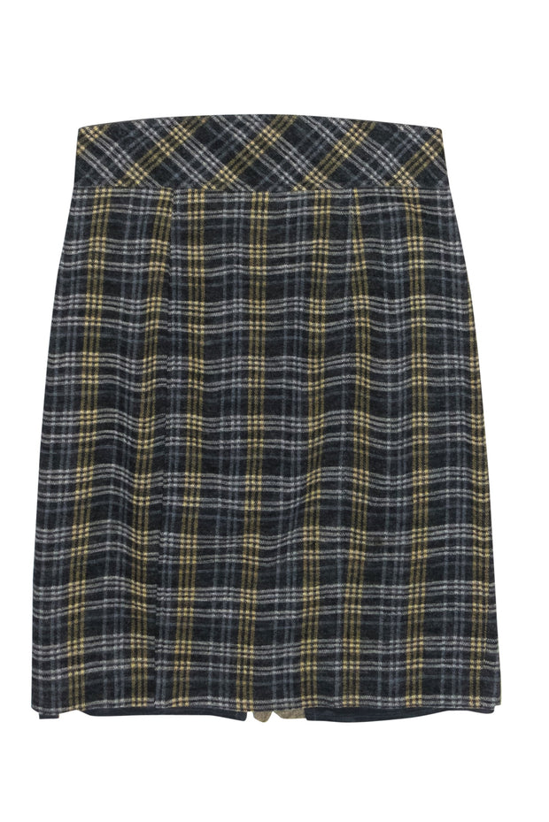 Current Boutique-Nanette Lepore - Grey, Blue & Yellow Plaid Wool Pencil Skirt Sz 4