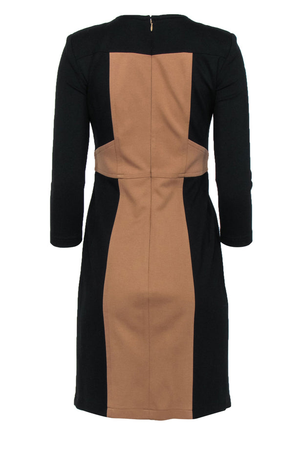 Current Boutique-Nanette Lepore - Black & Brown Paneled Three-Quarter Sleeve Sheath Dress Sz 2