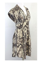 Current Boutique-Nanette Lepore - Cream & Tan Print Button-Up Dress Sz 2