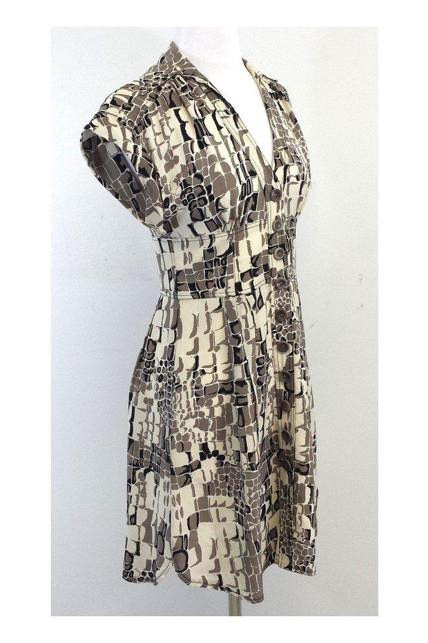 Current Boutique-Nanette Lepore - Cream & Tan Print Button-Up Dress Sz 2