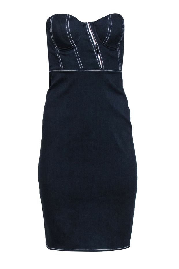 Current Boutique-NBD - Navy Bustier Style Strapless Dress w/ Contrast Stitching Sz S