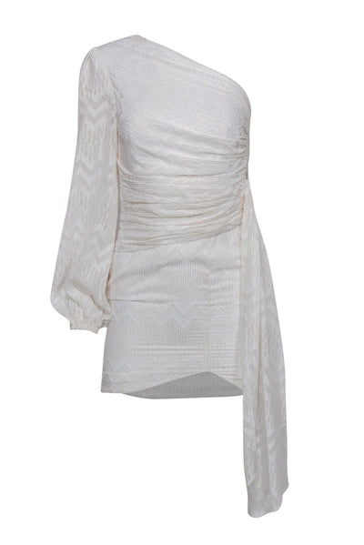 Current Boutique-NBD - White Draped Chevron Textured "Lisa" Mini Dress w/ Gold Threading Sz XS