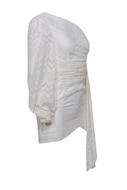 Current Boutique-NBD - White Draped Chevron Textured "Lisa" Mini Dress w/ Gold Threading Sz XS