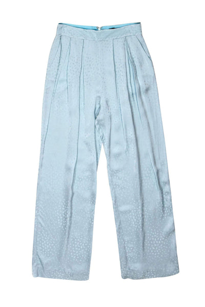 Current Boutique-NBD - Powder Blue Speckle Jacquard Pleated Wide Leg Satin Pants Sz M
