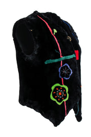Current Boutique-Neiman Marcus - Vintage Black Beaver Fur Floral & Abstract Print Vest Sz M
