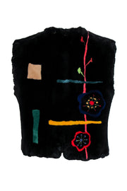 Current Boutique-Neiman Marcus - Vintage Black Beaver Fur Floral & Abstract Print Vest Sz M
