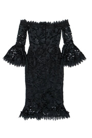 Current Boutique-Nicholas - Black Floral Lace Off-the-Shoulder Midi Dress Sz 2