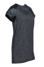 Current Boutique-Nicholas- Black & White Tweed Dress w/ Quilted Leather Sleeves Sz 4