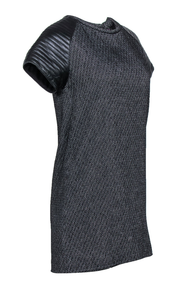 Current Boutique-Nicholas- Black & White Tweed Dress w/ Quilted Leather Sleeves Sz 4