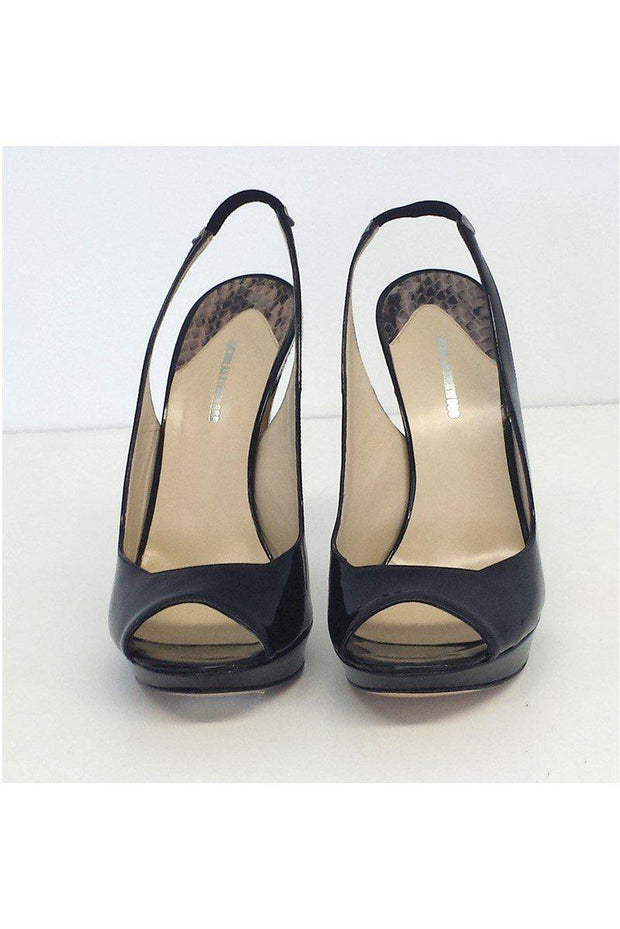 Current Boutique-Nicholas Kirkwood - Black Patent Leather Platform Slingbacks Sz 7