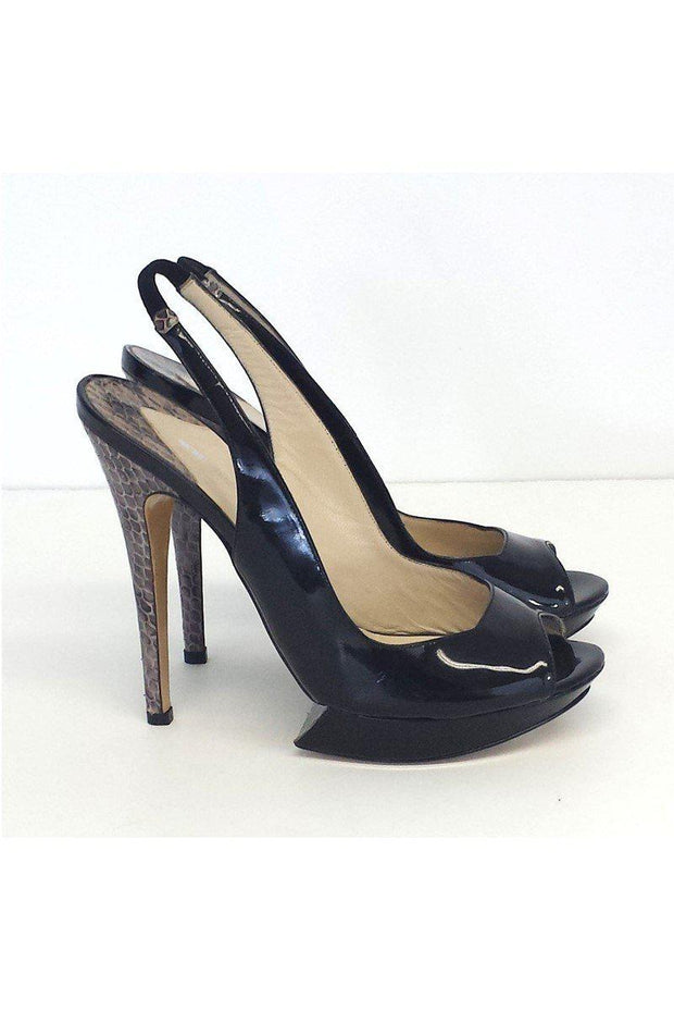 Current Boutique-Nicholas Kirkwood - Black Patent Leather Platform Slingbacks Sz 7