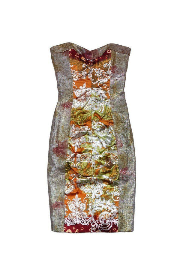 Current Boutique-Nicole Miller - Metallic Multicolor Print Strapless Dress Sz 0