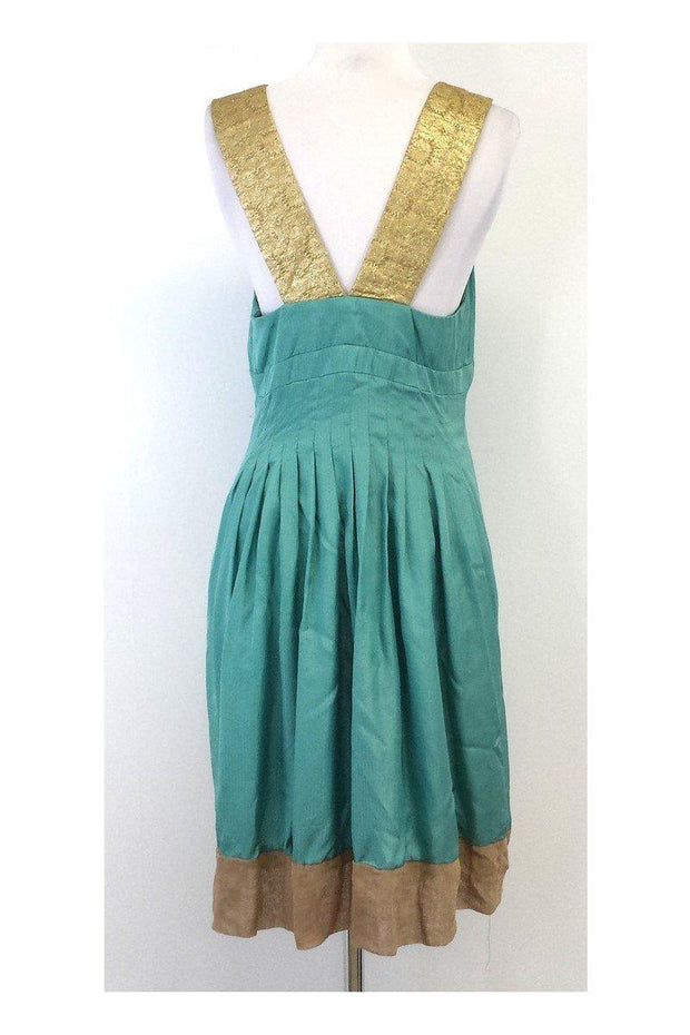 Current Boutique-Nicole Miller - Teal & Gold Silk Dress Sz 8