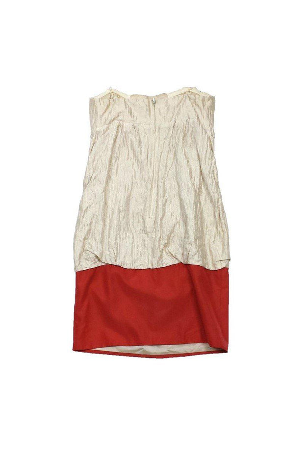 Current Boutique-Nicole Miller - Cream & Coral Strapless Bead Detail Dress Sz 0