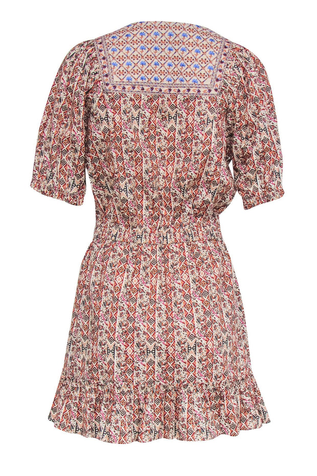 Current Boutique-Nicole Miller - Multicolor Tribal Print Mini Dress w/ Embroidered Neckline Sz 10
