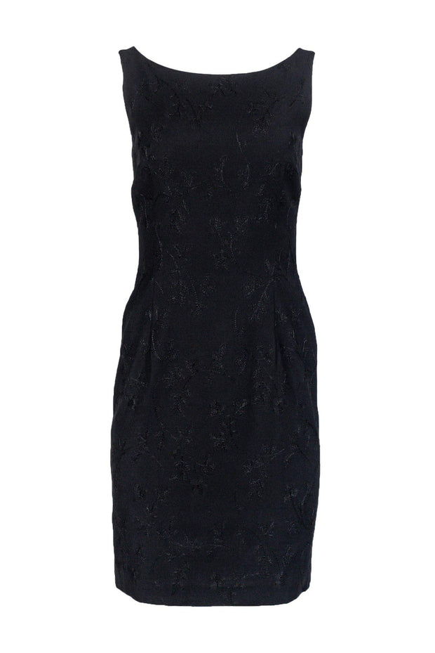 Current Boutique-Nicole Miller - Black Floral Textured Sheath Sz 6