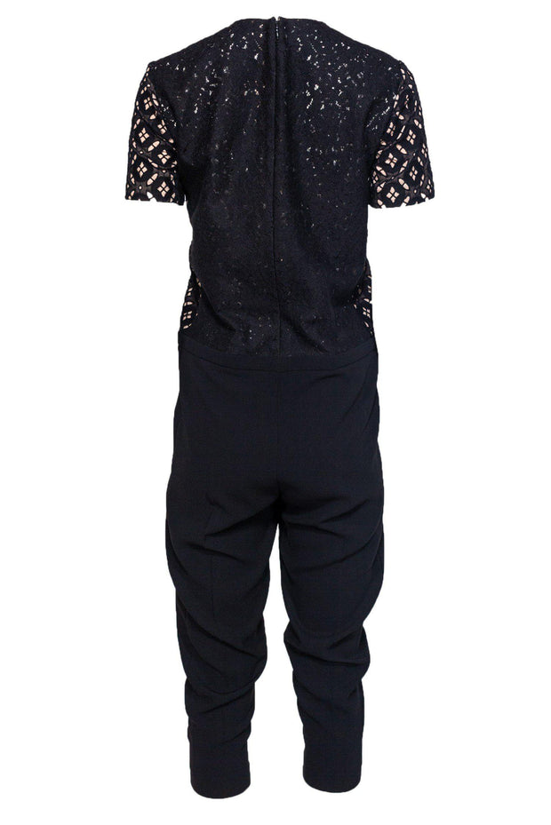 Current Boutique-No. 21 - Black Eyelet Lace Jumpsuit w/ Blush Pink Underlay Sz 2