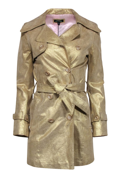Current Boutique-NOL - Gold Metallic Classic Trench Coat Sz XS