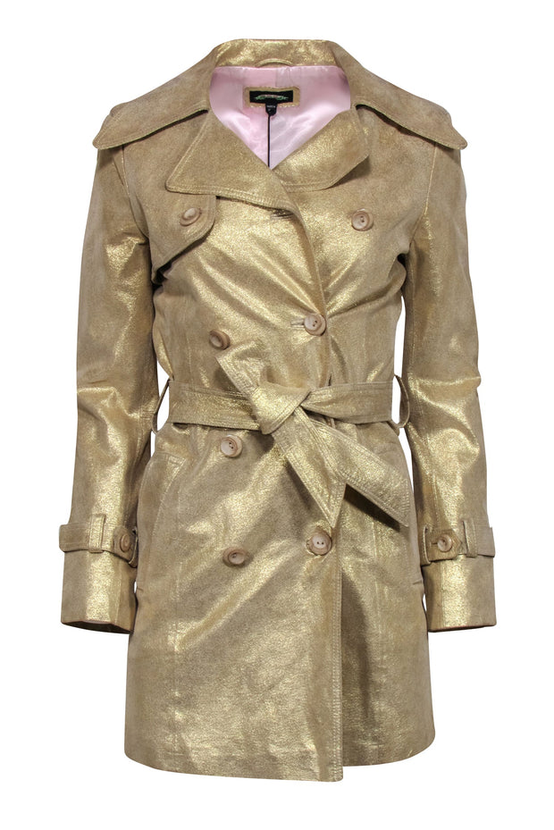 Current Boutique-NOL - Gold Metallic Classic Trench Coat Sz XS