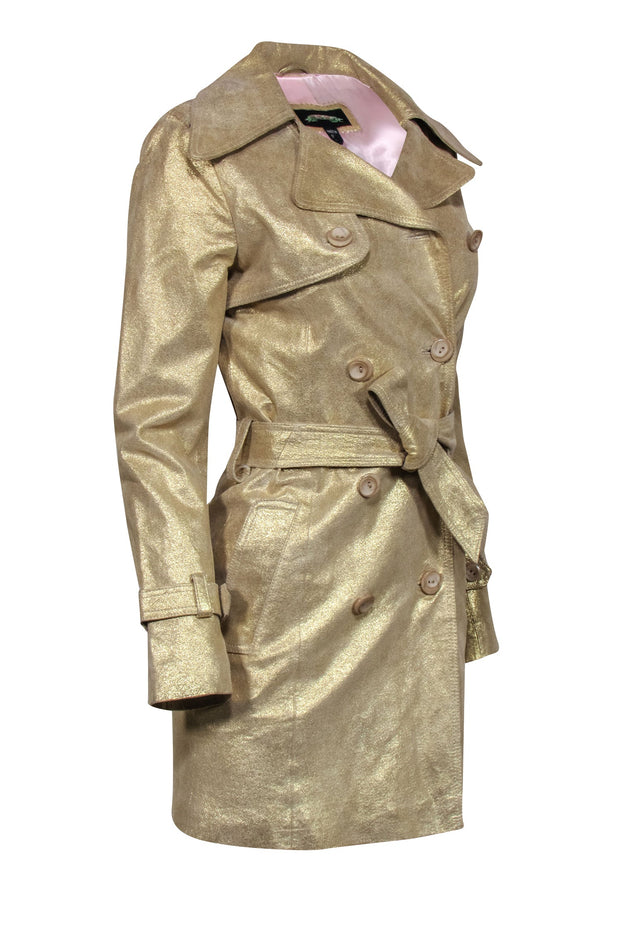 Current Boutique-NOL - Gold Metallic Classic Trench Coat Sz XS