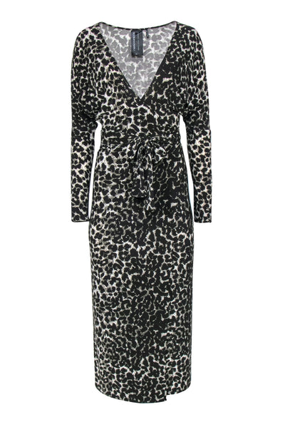 Current Boutique-Norma Kamali - Black, Grey & White Leopard Print Wrap Maxi Dress Sz XS