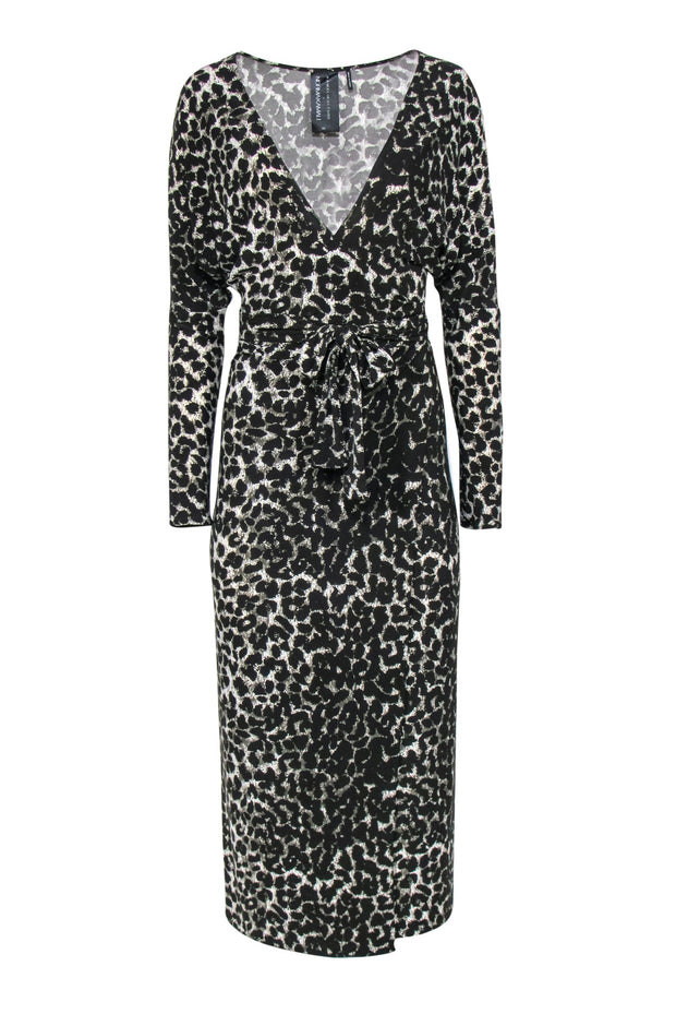 Current Boutique-Norma Kamali - Black, Grey & White Leopard Print Wrap Maxi Dress Sz XS