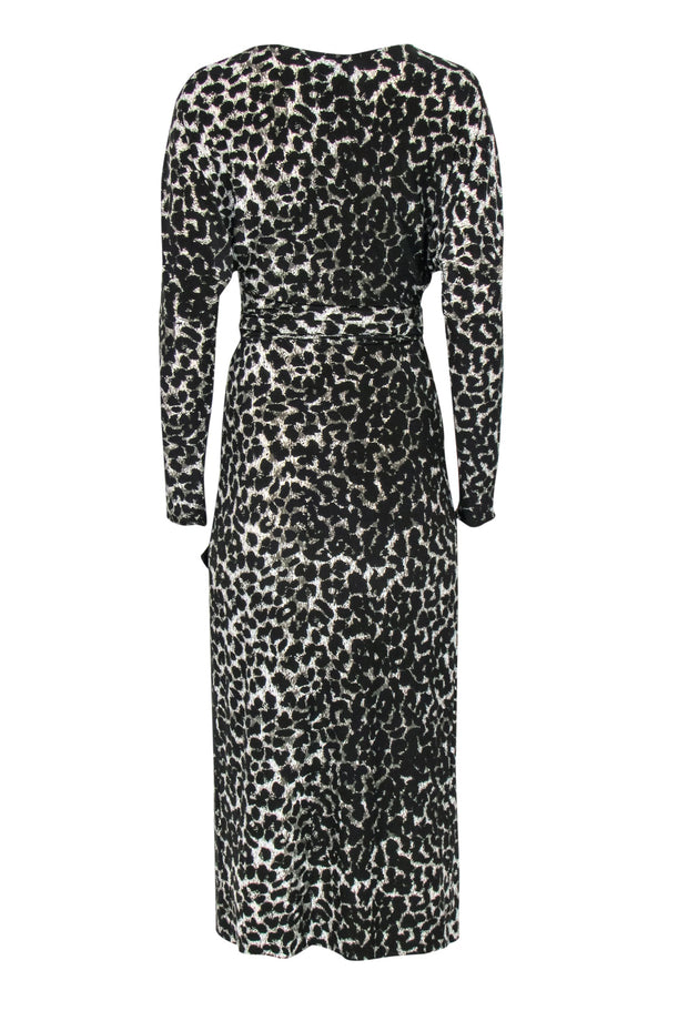 Current Boutique-Norma Kamali - Black, Grey & White Leopard Print Wrap Maxi Dress Sz XS